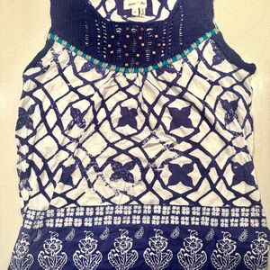 Meadow Rue (Anthropologie) Navy and White Floral Blouse